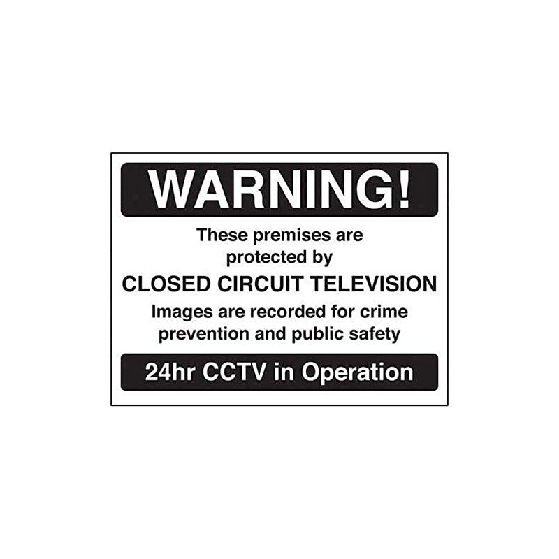 V Safety Warning! Premises Protected By CCTV (Black) Sign -