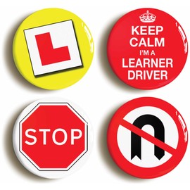 LEARNER DRIVER FUNNY BADGE BUTTON PIN SET (Size is 1inch/25mm diameter)