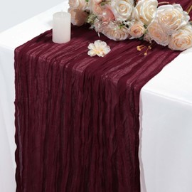 Camino de mesa de 3 piezas de gasa de Acción de Gracias, 10 pies, rojo vino, estilo bohemio, rústico, para decoración de boda, otoño, camino de mesa de tela de queso, para baby shower (rojo