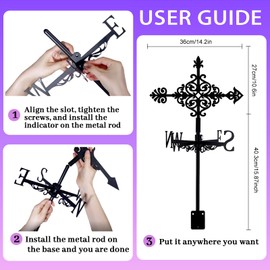 beinkmake Elegant Arrow Weathervane Metal Wind Vane Vintage Floral Weathercock Garden Decoration Wind Direction Indicator Stake Roof Mount Ornament for Farmhouse Yard Outdoor