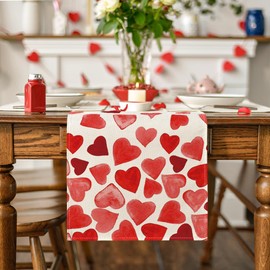 Artoid Mode Red Heart Valentine's Day Table Runner, Seasonal Anniversary Wedding Kitchen Dining Table Decoration for Home Party Decor 13x48 Inch