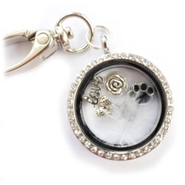 PAW Memorial Locket Keyring. In Memory of a Pet. Cat, Dog, Rabbit. Real White Feather Sympathy Gift. Angel Wing Mourning Keyring Key chain. Floating Locket