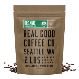 Real Good Coffee Company - Whole Bean Coffee - Organic Dark Roast Coffee Beans - 2 Pound Bag - 100% Whole Arabica Beans - Grind at Home, Brew How You Like