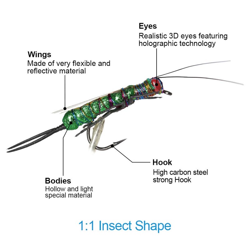 YZD Realistic Trout Hand Tie Fly Fishing Flies Collection Dry