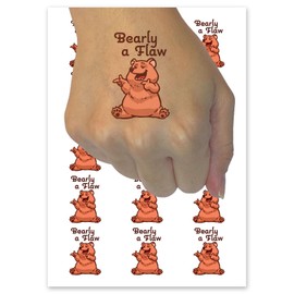 Barely A Flaw Funny Compliment Cartoon Bear Temporary Tattoo Water Resistant Fake Body Art Set Collection - 15 2" Tattoos (1 Sheet)