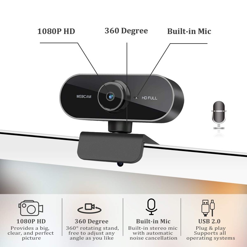 1080P Webcam with Microphone – HD Webcam for Computer, Laptop,