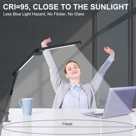 LED Desk Lamp with Clamp, Architect Desk Lamp with Dual Light and Adjustable Swing Arm, Clip-on Eye-Care 4 CCT Modes & 5 Brightness Levels Table Light Modern Computer Lighting for Home Office