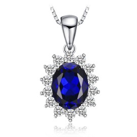 JewelryPalace Princess Diana William Kate Natural Peridot Amethyst Topaz Created Sapphire Emerald Ruby Gemstone Pendant Necklace 925 Sterling Silver (Created Sapphire)