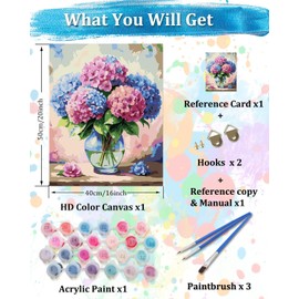 TOCARE Hydrangea Paint by Numbers Kit for Adults Beginner, Flowers Paint by Number Canvas for Adults,Adults' Paint-by-Number Kits Hydrangea in Vase for Home Wall Decor 16x20inch