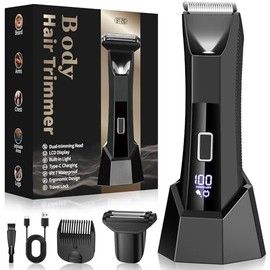 Men's Intimate Shaver, 2-in-1 Intimate Razor with LED Display & Light, Type-C Intimate Razor, Wet and Dry Intimate Razor, Men's Body Shaver for Groin/Chest, IPX7 Waterproof