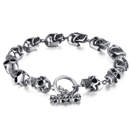 Kawailay Skull Linked Chain Bracelet Gothic Skull Bracelet Punk Rock Hip Hop Skeleton Chain Bangle for Men – Silver Style 2