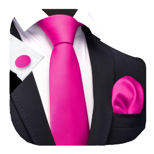 GUSLESON Hot Pink Ties For Men Solid Wedding Neckties and