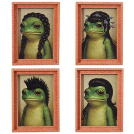 Funny Frog Fridge Magnets 4 Pcs Vintage Frog Refrigerator Magnets Fun Wooden Photo Frame Magnet Decorations for Fridge Magnetic Board Home Decor