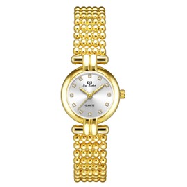 FANMIS Vintage Gold Petite Women's Bracelet Watch Elegant Design Dress Watches Luxury Updated Gold Waterproof Watch Minimalism Bracelet Watch with Tools Included (Gold White)