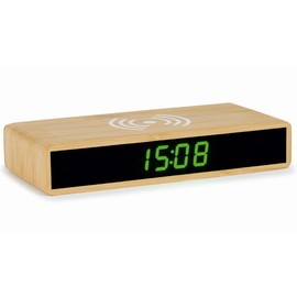 Atlanta Quarz-Wecker LED Anzeige mit Wireless Charging Induktiv Ladefunktion Bambus Gehäuse - 2603