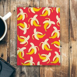 Cauliflower Journals Pocket Sized Notebook: Red Cover Banana Patterned Hardback Cover, Ruled Pages And Divider Ribbon (Red)