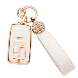 Qetoosur for Lexus Key Fob Cover with Leather Lanyard, Key Case Protection Shell Fit for Lexus RX ES GS LS NX RS GX LX RC LC Smart Key Holder, White