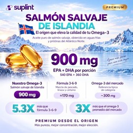 Omega 3 Aceite de Salmón 3000mg por Porción 540mg EPA 360mg DHA 120 Cáps