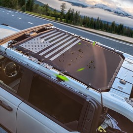 JAKISIMA Sunshade for Ford Bronco, Bimini Top Mesh Sun Shade Bikini Top Cover Compatible with 2021 2022 2023 2024 2025 Ford Bronco Accessories,Fit Hard Top Soft Top, 4 Door (Flag)