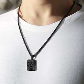 DuoDiner Letter B Initial Necklaces for Men Boys, American Flag Pendent Chain Stainless Steel Dog Tag Male Necklace Jewelry Gifts (Black)