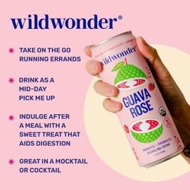 wildwonder Sparkling Probiotic Drink 12pk, for Gut Health & Immune Support, Guava Rose, 5 G Prebiotic Fiber, Live Probiotics, Organic, Vegan, Low Sugar, 12 Pack, 12 Oz Can, As Seen on Shark Tank