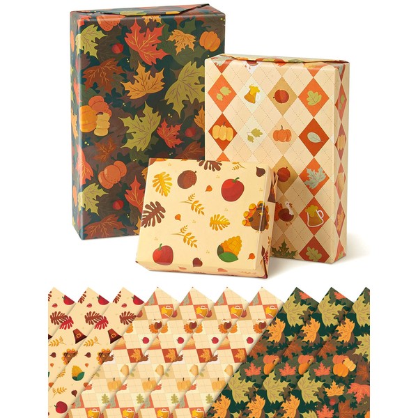 WERNNSAI Thanksgiving Wrapping Paper - 10 Sheets 20" x 27"