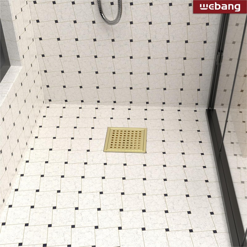WEBANG 6 Inch Square Shower Floor Drain with Flange,Quadrato Pattern