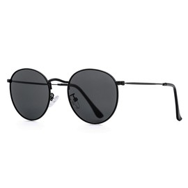 Gleyemor Classic Polarized Round Sunglasses for Women Men, Trendy Metal Frame Shades (Black/Grey)