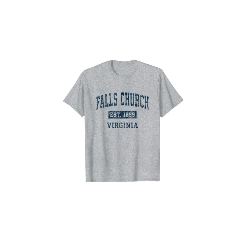 Falls Church Virginia VA Vintage Sport Design Navy T-Shirt, gray
