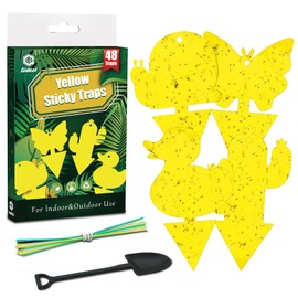 Gideal 48-Pack Dual-Sided Yellow Sticky Traps for Indoor/Outdoor Use, Gnat Trap for Flying Plant Insect Such as Fungus Gnats, Whiteflies, Aphids, Fruit Fly, Leafminers, etc - Cute Shapes