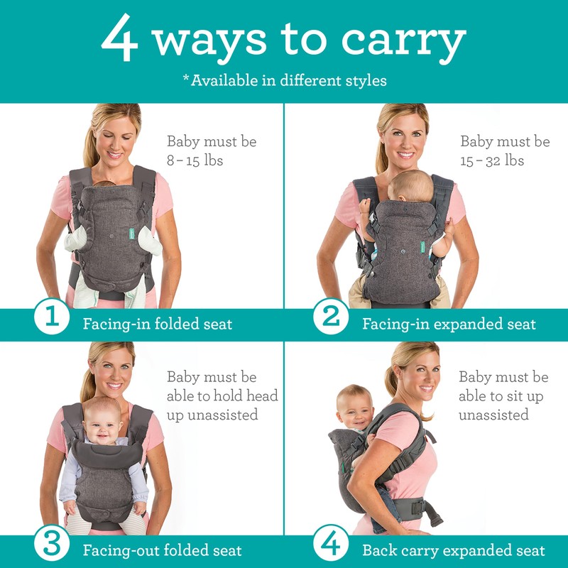 Infantino Flip 4-in-1 Convertible Baby Carrier, Adjustable, Ergonomic Babywearing, Registry