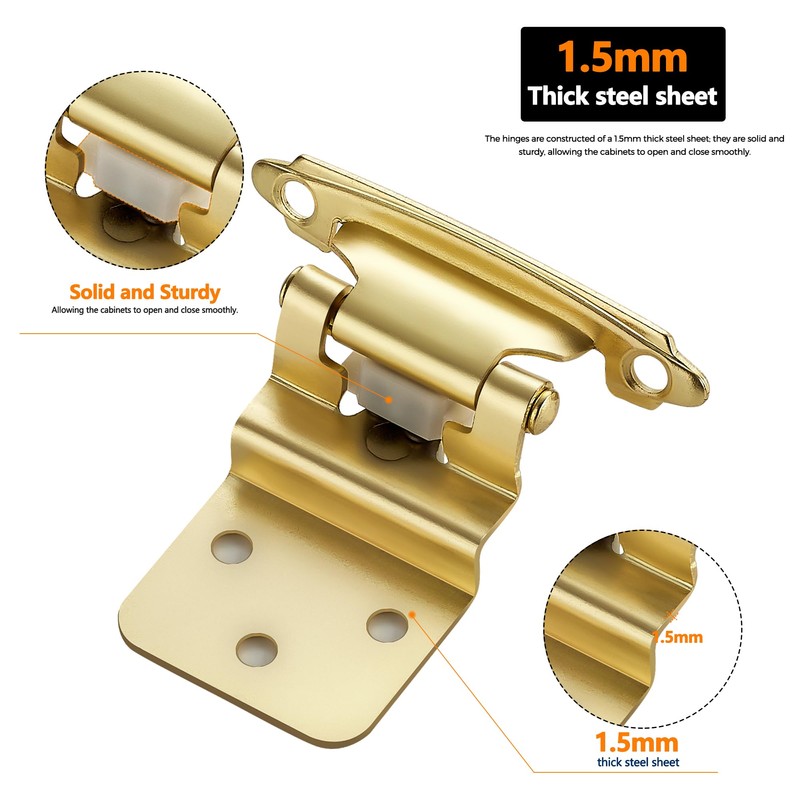 Ravinte 60 Packs (30 Pairs) 3/8" Inset Gold Cabinet Hinge,Self