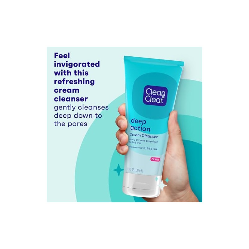 Clean & Clear Oil Free Deep Action Cream Cleanser, Unisex,