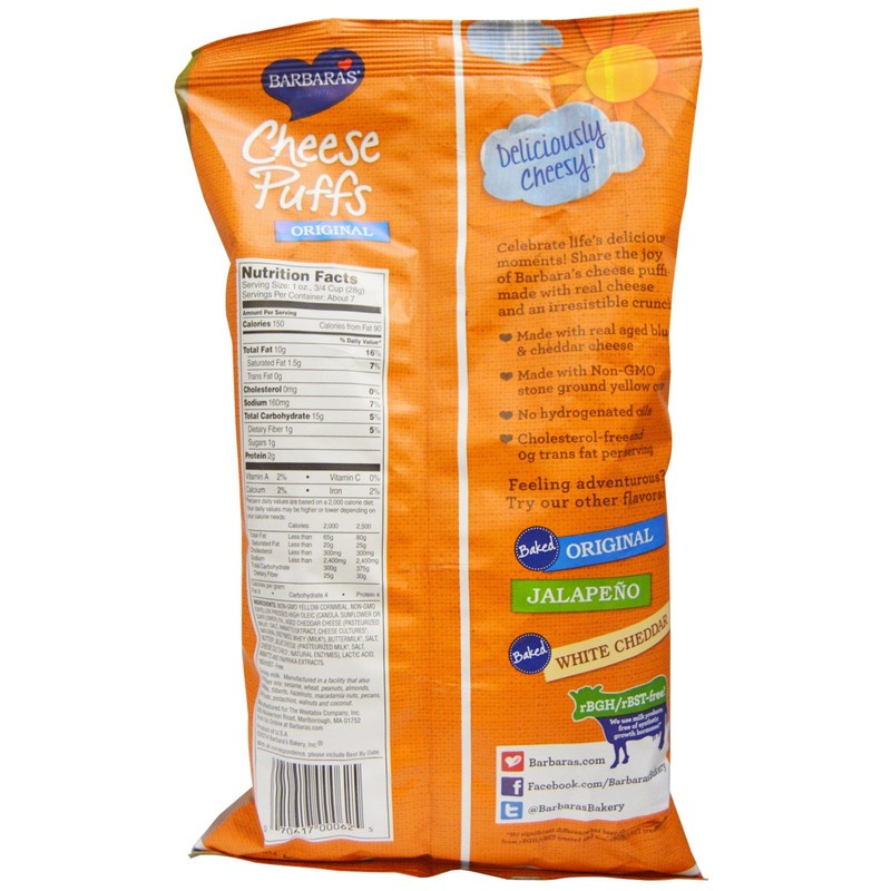 Barbara's Bakery, Cheese Puffs, Original, 7 oz(Pack of 3)