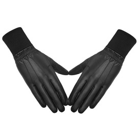 AFE Ladies Horse Riding Gloves Synthetic Leather Equestrian Black Stretch Fabric Thermal Thinsulate Lined Winter Ladies Gloves (Black, Medium)