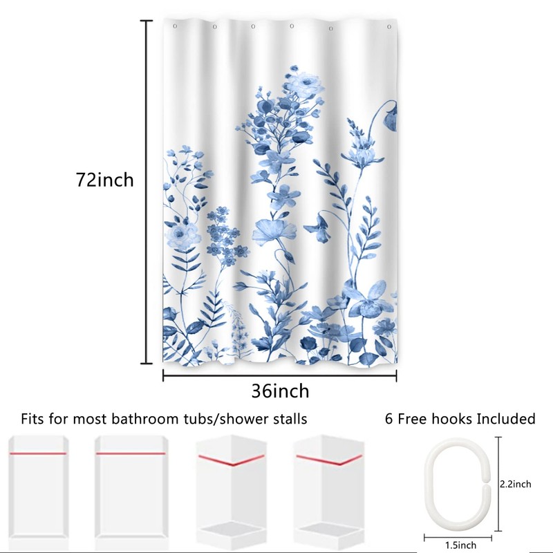 AWERT Small Half Size Stall Shower Curtain with 6 Hooks