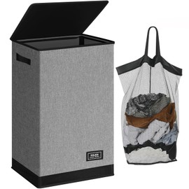 SOLEDI Laundry Hamper with Lid 90L Large & Tall Collapsible Laundry Basket, Clothes Hamper with Bag Removable Easy to Carry, Dirty Hampers for Bedroom, Bathroom, Dorm, College, Grey