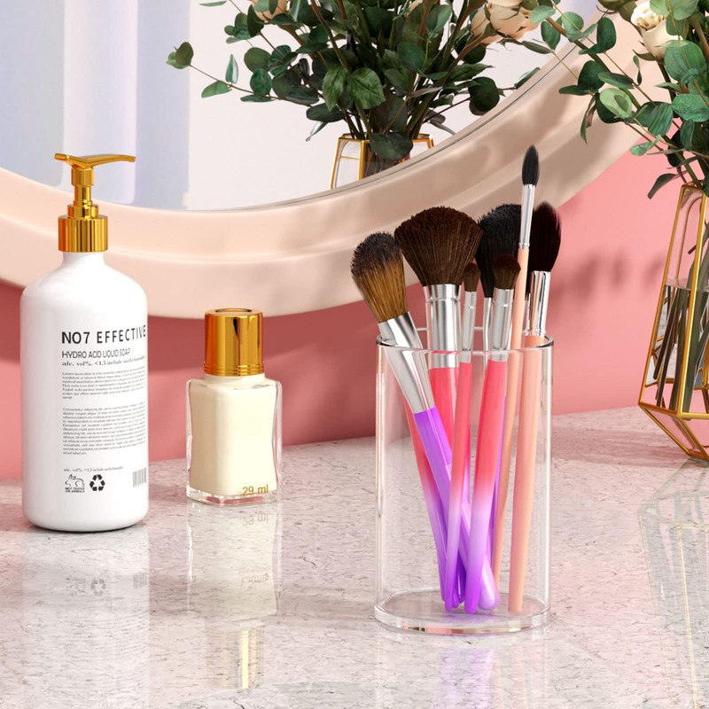NIUBEE Clear Acrylic Pen Holder for Desk, Round Acrylic Pencil