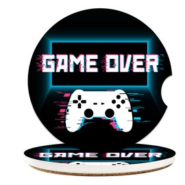 Game Gamer Cup Holder Coasters, 2 Pack Coasters for Car Accessories Interior Aesthetic, Absorbent Ceramic With Cork Back, Retro Decoration Gifts for Men Women