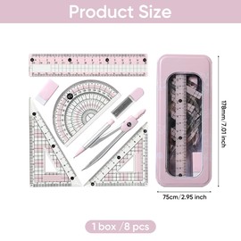 Protractor And Compass Set,Geometry Sets for Secondary School Stationery Supplies Pink Aesthetic Cute Math Kit Maths Set Kids Drawing Equipment Box,for Girls Students Teaching (Pink)