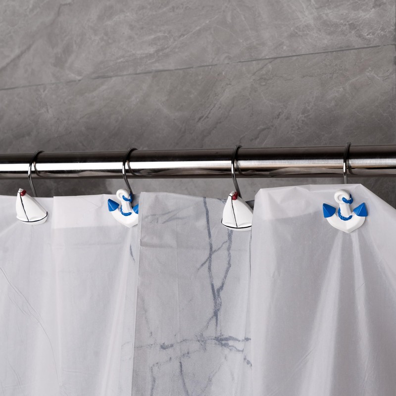 Nautical Shower Curtain Hooks Rust Proof, Nautical Theme Bathroom Decorative
