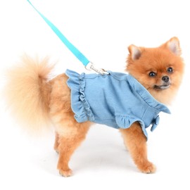 SMALLLEE_LUCKY_STORE Pet Denim Harness Vest Shirt with D-Ring for Small Dogs Cats Girls Soft Comfort Ruffles Jean Jacket for Outdoor Walking Female Puppy Yorkie Chihuahua Summer Clothes, Light Blue,S