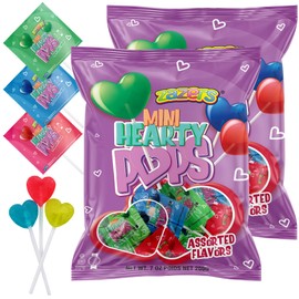 Mini Hearty Pops Assorted Flavors (Red, Blue, Green) | Approx. 66 Individually Wrapped Pops | Gluten-Free, Nut-Free, Kosher | 2 Bags (200g each)