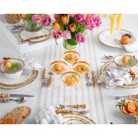 Solino Home Linen Stripe Table Runner 36 inch – 100% Pure Linen Natural and White Table Runner 14 x 36 Inch – Farmhouse Table Runner for Spring, Easter – Capri Ticking Stripe