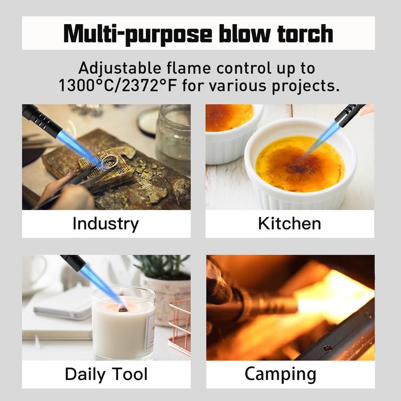 CAMVIL Refillable Camping Butane Torch Lighter with Fuel Gauge &