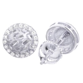Men's Hip Hop Nugget Iced Out Round Bling Bling Screw Back Stud Earrings SHS 650 (Silver)