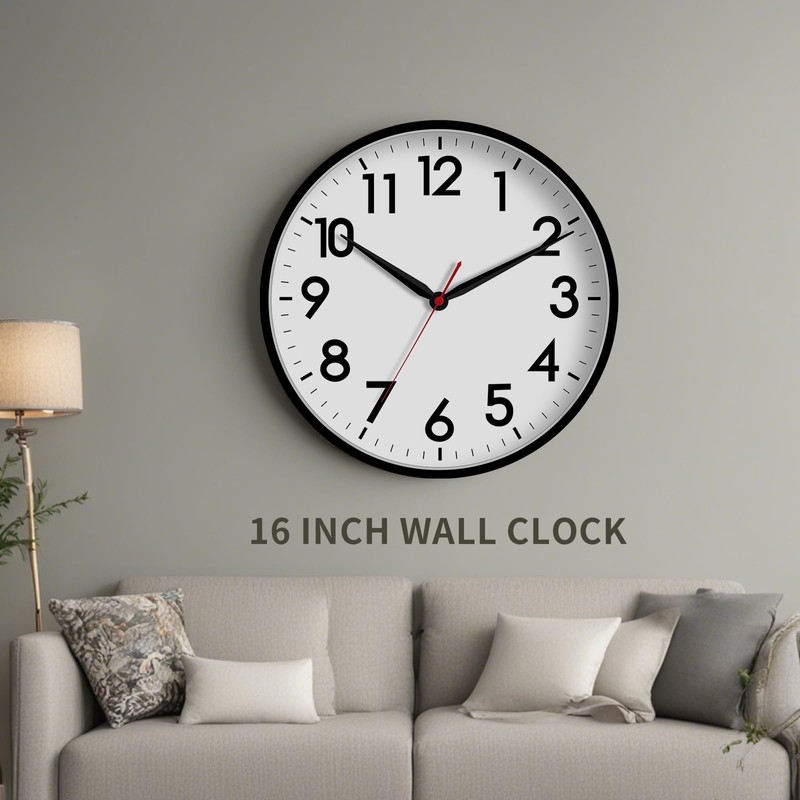 AKCISOT 16 Inch Wall Clock Large Silent Non-Ticking Wall Clocks