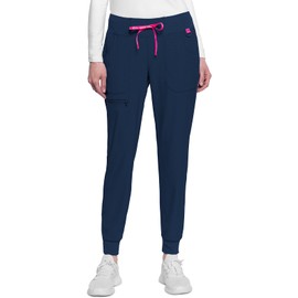 Med Couture Scrub Pants for Women Mid Rise Scrub Jogger with 5 Pockets Rib-Knit Cuffs with Drawstring Waistband MC102P, M Petite, Navy
