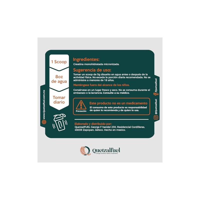 Creatina premium Quetzalfuel | 300g | 60 servicios