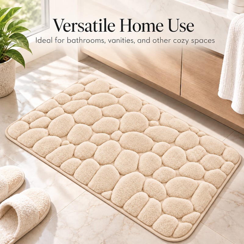 3D Cobblestone Embossed Bathroom Mat Quick Dry Absorbent Floor Rug